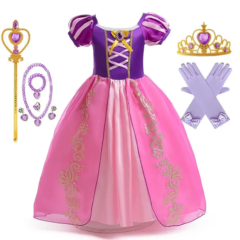 Girl Role Play Rapunzel Princess Dress for Kids Halloween Cosplay Tangled Costume Birthday Party Sequins Mesh Bow Clothes