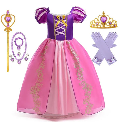 Girl Role Play Rapunzel Princess Dress for Kids Halloween Cosplay Tangled Costume Birthday Party Sequins Mesh Bow Clothes