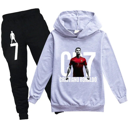 Spring Autumn Tracksuit Football CR7 Print Kid's Clothes Hoodie+Pants Suit 2pcs Set Boy Girl 3-12 Years Children Holiday Gifts