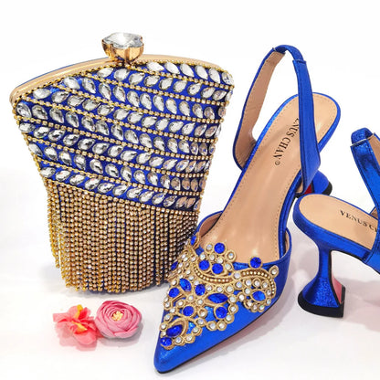 2023 New Fashion Simple And Versatile Silver Pointed Toe High Heels Comfortable To Wear Party Ladies Shoes And Bag