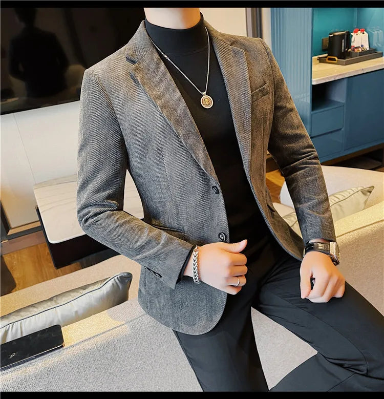 British Style Solid Color Slim Suit Jacket Men Fashion Casual Business Blazers Coats High Quality Social Wedding Elegant Jackets