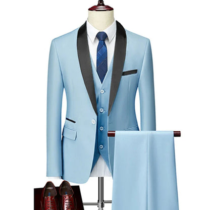 Men's Lapel Black Suit Set Coat Vest Trousers / Business Groomsmen Groom Wedding Dress Fprmal Blazer Pants