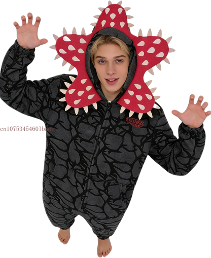 Adult Kids Cannibal Flower Demogorgon Onesie Cosplay Costume Boys Girls Winter Thicken Flannel Fabric Pajamas Halloween Suit
