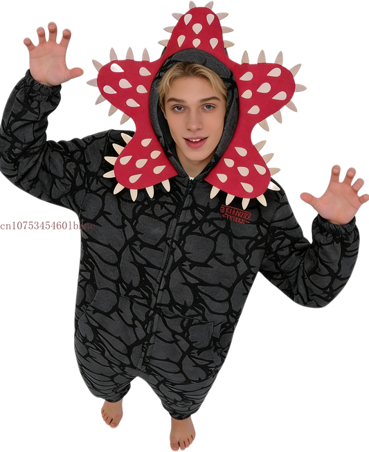 Adult Kids Cannibal Flower Demogorgon Onesie Cosplay Costume Boys Girls Winter Thicken Flannel Fabric Pajamas Halloween Suit