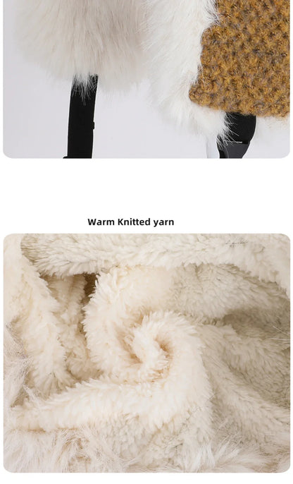 Russian Hat Ushanka Thick Warm Fluffy Fur Hat Women Snow Ski Earflap Cap Female Knitted Hat Skullies Beanies Bomber Hats
