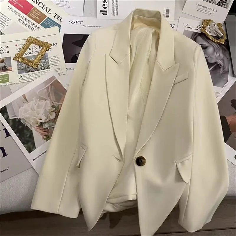Elegant Office Lady Blazers Women Outerwears 2025Fashion Long Sleeve Single Button Blazer New Autumn Casual Female Coats Jackets