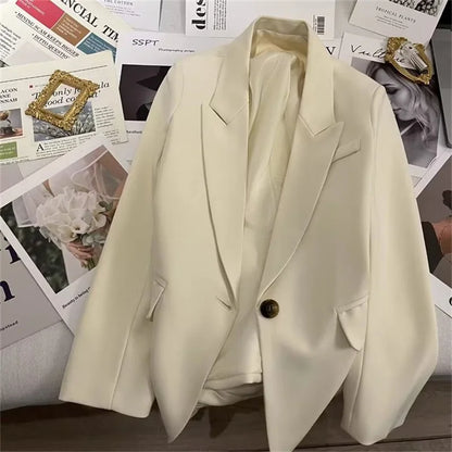 Elegant Office Lady Blazers Women Outerwears 2025Fashion Long Sleeve Single Button Blazer New Autumn Casual Female Coats Jackets