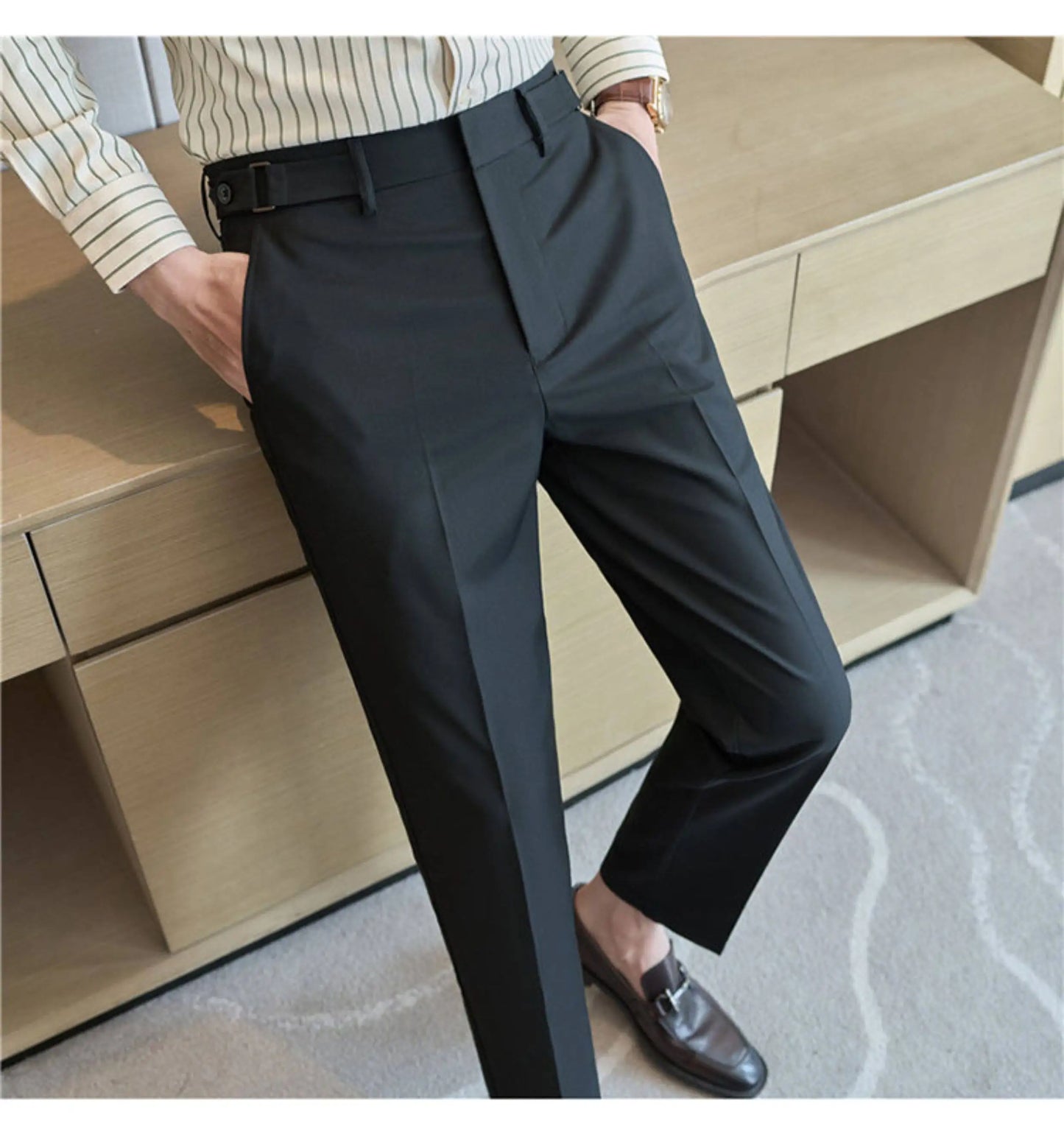 Neapolitan Fashion Business Casual Pants Men's Straight Leg Slim Fit Suit Pants Formal Office Social Wedding Dress Pants