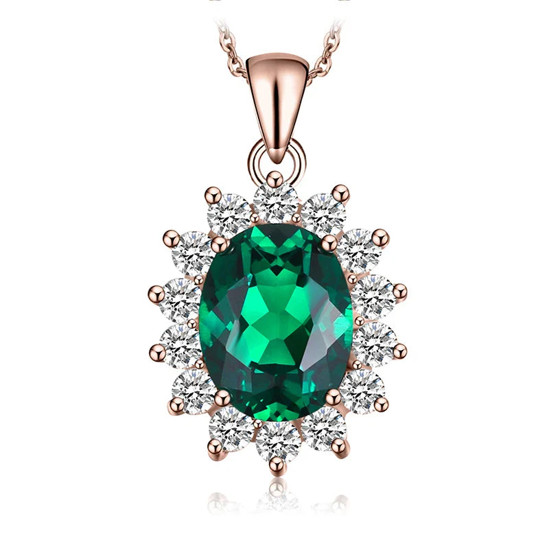 Princess Diana Created Blue Sapphire Ruby Simulated Emerald 925 Sterling Silver Pendant Necklace for WomenNo Chain