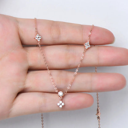 Rose Gold Four Leaf Clover Moissanite Necklace 925 Silver Plated 18k Yellow/White Gold Diamond Choker Chain for Women Jewelry