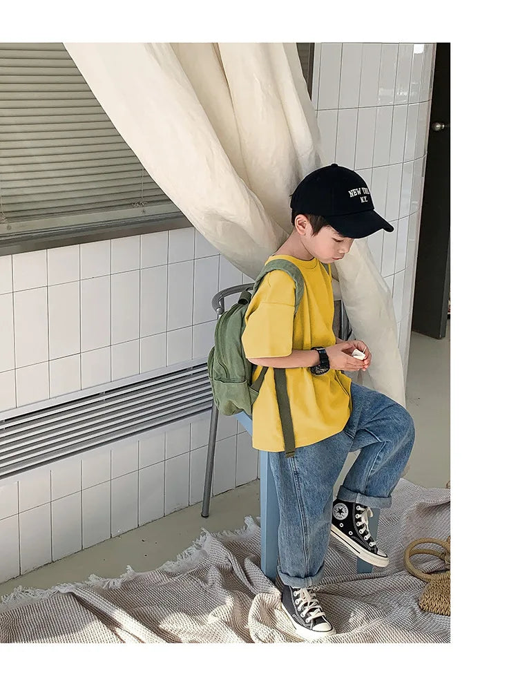 Summer Casual School Kids Cotton Plain Tee Tops Baby and Boys Short-Sleeved T-Shirt Children Outfit Clothing 1-16 Years