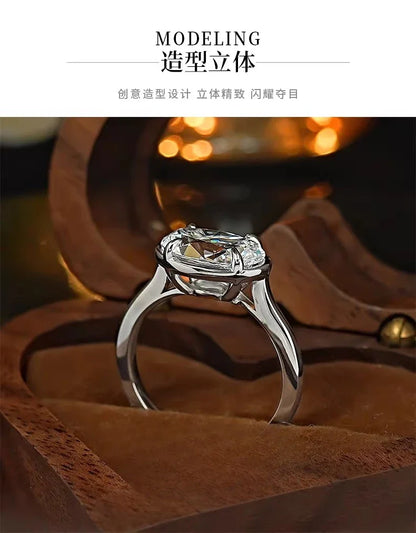 S925 Silver 7 * 11mm Elliptical White Zircon Ring Set with Classic Fashion Women's Jewelry