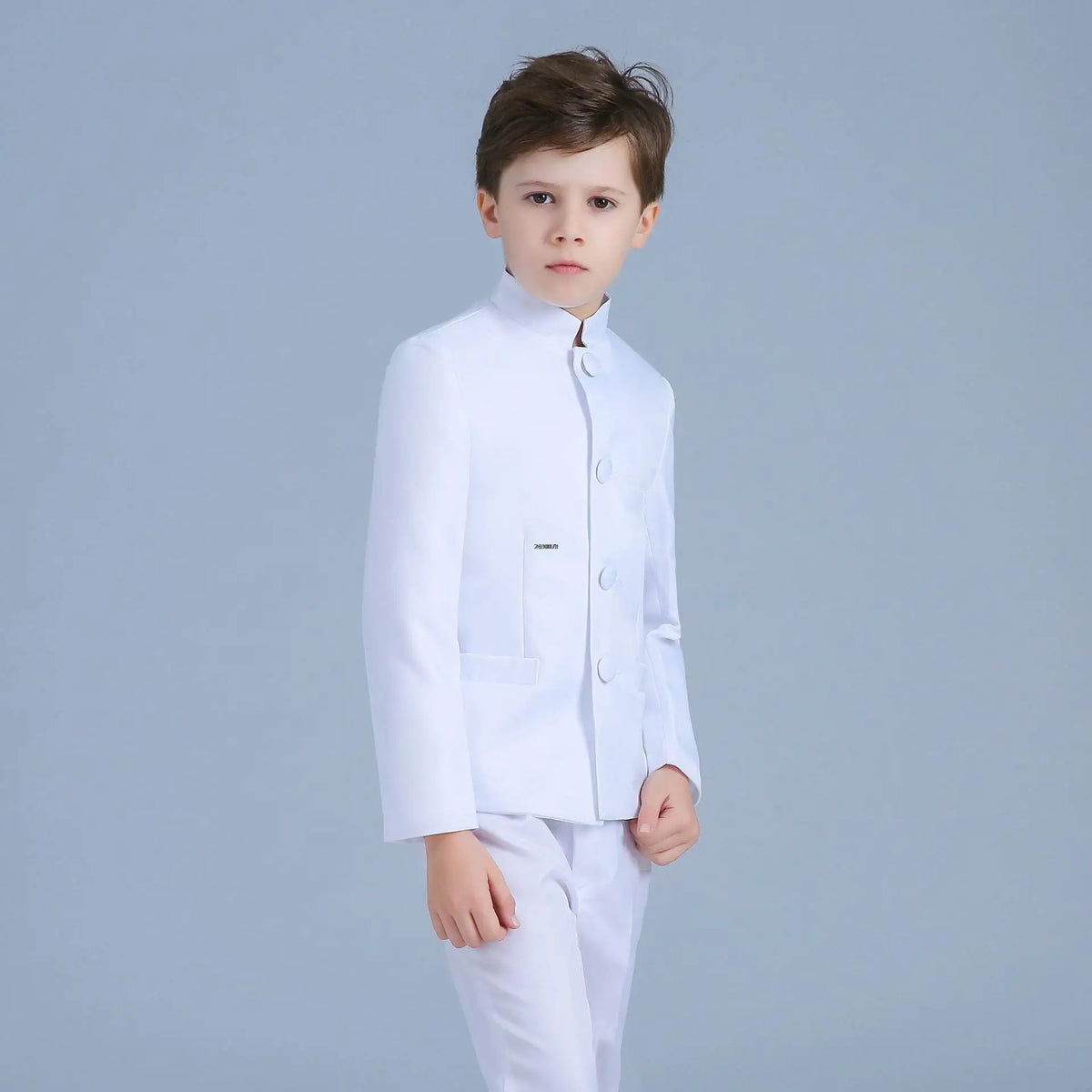 Children White Baptism Suit Boys Black 007 Suit School Student Graduation Class Dress Kids Formal Chinese Style Chorus Dress