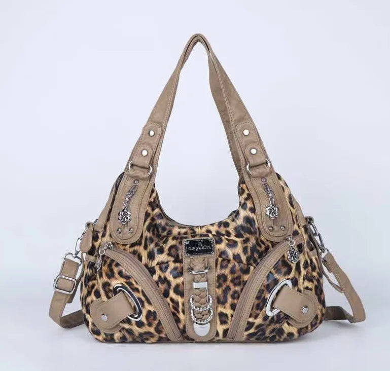 Vintage Women Handbags Fashion Leopard Shoulder Bag Top-handle Handbag Satchel Dumpling Shoulder Bag Tote Hobos Large Purse