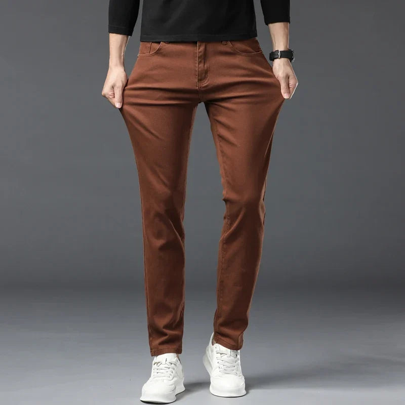 Spring New Men's Casual Jeans Fashion Korean Elastic Cotton Denim Pants Youth Trend Solid Color Fit Straight Trousers