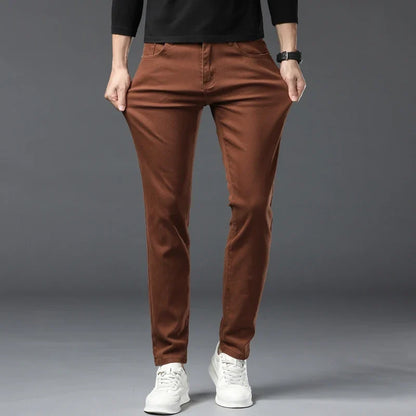 Spring New Men's Casual Jeans Fashion Korean Elastic Cotton Denim Pants Youth Trend Solid Color Fit Straight Trousers