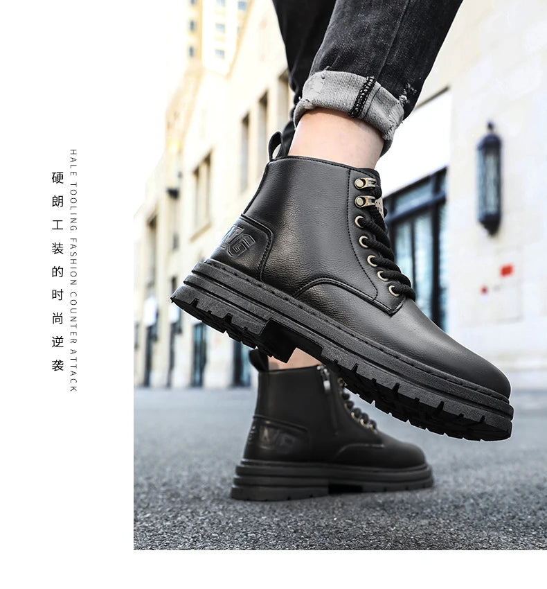 Men's boots four seasons soft-sole non-slip casual boots fashion outdoor work boots high boots classic Joker youth leather boots