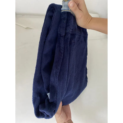 Black 2024 Winter Straight Fleece Jeans Women Casual Vintage Warm Thick Loose High Waist Elastic Velvet Denim Pants