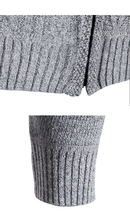 Winter Autumn New Sweater Knit Cable Cardigan Men Business Casual Jacket Zipper Up Solid Color Turn-down Coat Fleece Clothes