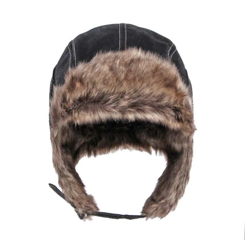 Men's and Women's Outdoor Warm Cap Lei Feng Cap Leather Thickening Riding Cold Cap Winter Warm Ear Protection Pilot Hat
