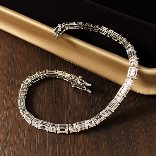 KNOBSPIN Bracelet de Tennis en Moissanite Coupe Émeraude/Ascher en Argent Sterling 925 Plaqué Or Blanc avec GRA Bracelets pour Femmes et Hommes