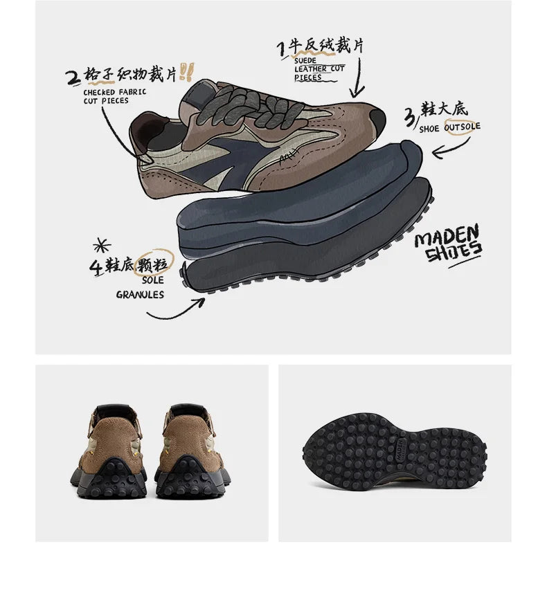 Spring Vintage Thick-soled Patchwork Black Sneakers Casual Breathable Jogging Shoes Low-top Lace-up Sporty Summer Shoes