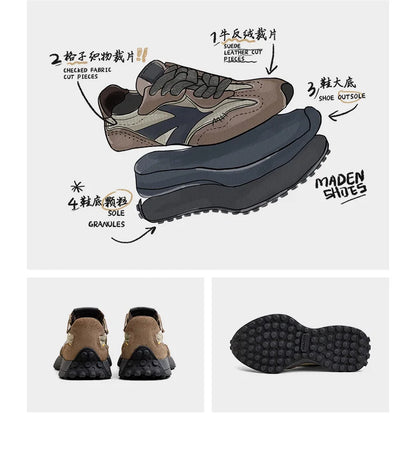 Spring Vintage Thick-soled Patchwork Black Sneakers Casual Breathable Jogging Shoes Low-top Lace-up Sporty Summer Shoes