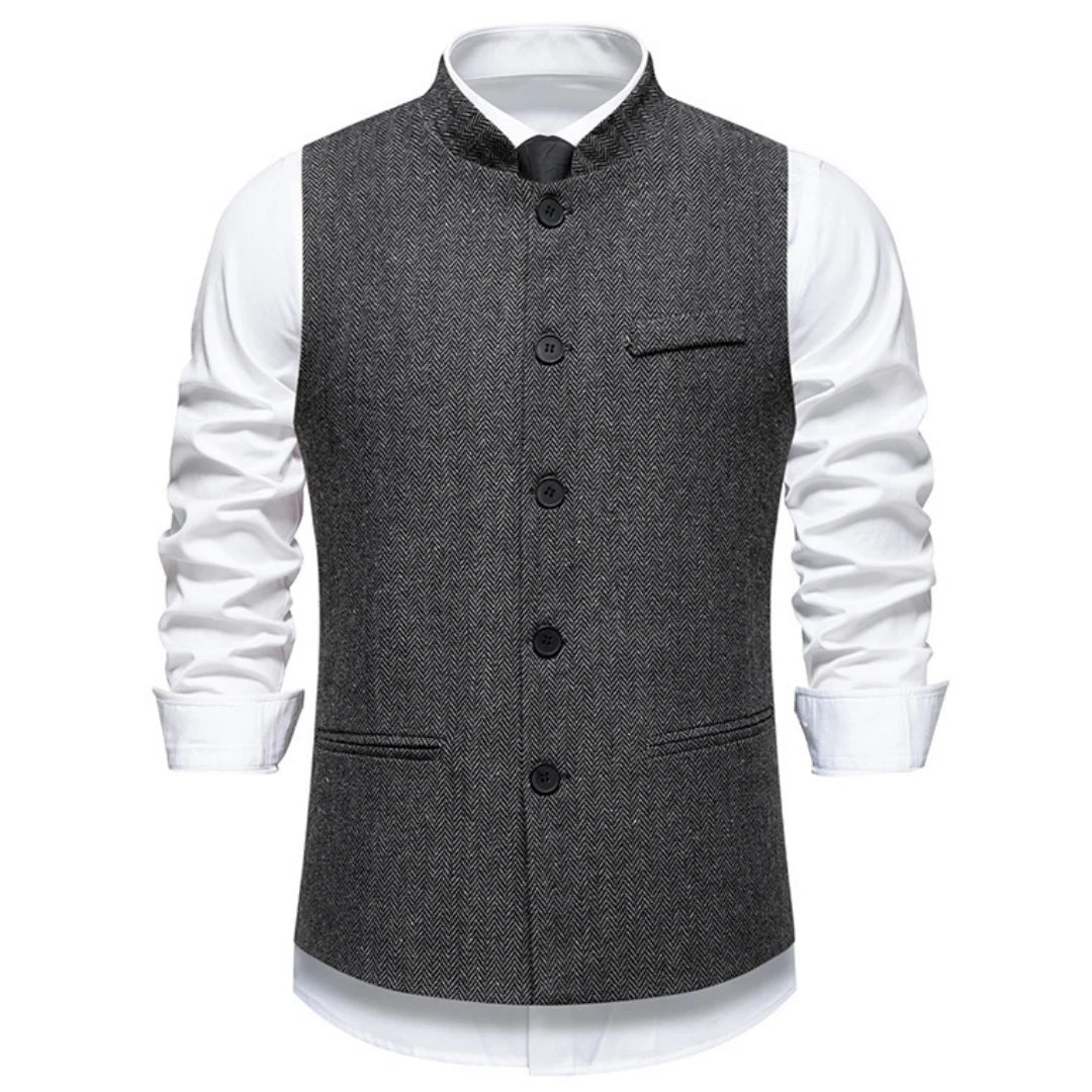 Men Vest Brown Herringbone Height Collar Single Button Waistcoat For Wedding Business Work Office Daily Casual Men Suit Vest