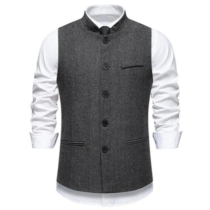 Men Vest Brown Herringbone Height Collar Single Button Waistcoat For Wedding Business Work Office Daily Casual Men Suit Vest
