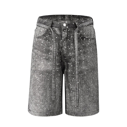 Full Rhinestone Print Washed Blue Baggy Jeans Mens and Women Ropa Hombre Streetwear Solid Casual Denim Trousers Loose Cargos