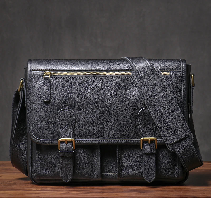 Vintage Crazy Horse Leather Messenger Bag Men's Genuine Luxury Sling Shoulder Bag Office Briefcase Crossbody 12.9 Inch Ipad