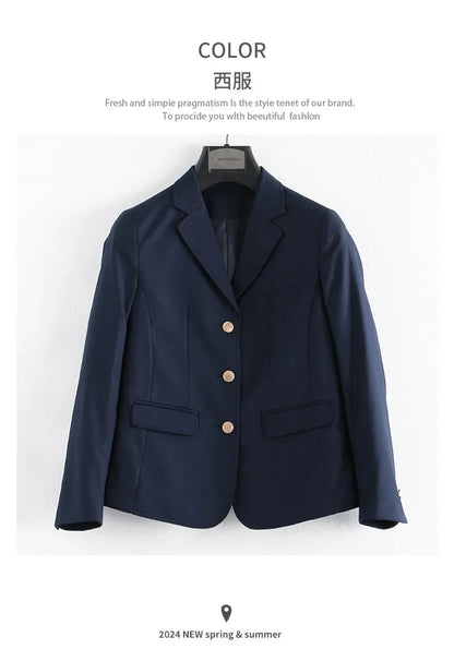Preppy Style Slim Fit Solid Blazer Woman Double Button Turn-Down Collar Blazers Women Spring Autumn Basic Student JK Suit Coat
