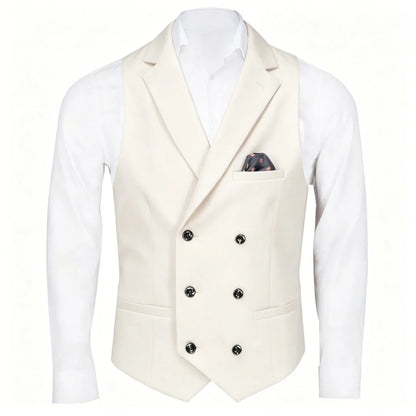 Men Vest Black Solid Double Button With Lapel Waistcoat For Business Wedding Party Banquet Prom Daily Casual Men Suit Vest