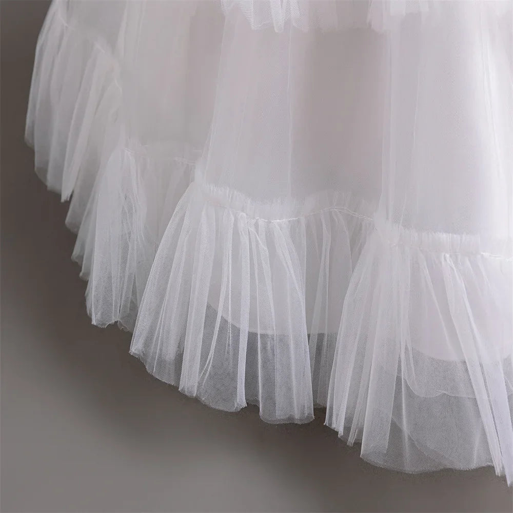 New Elegant Dress for Girls Flower Wedding Long Embroidered Panto Skirt 4-12 Years Old Piano Performance Girl Dress