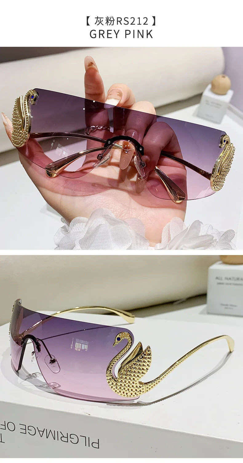 Trendy Y2K 2025 Women's Oversized Rimless Sunglasses Fashion Inlay Gradient Anti-Reflective UV400 Sun Shades Eyewear Gafas