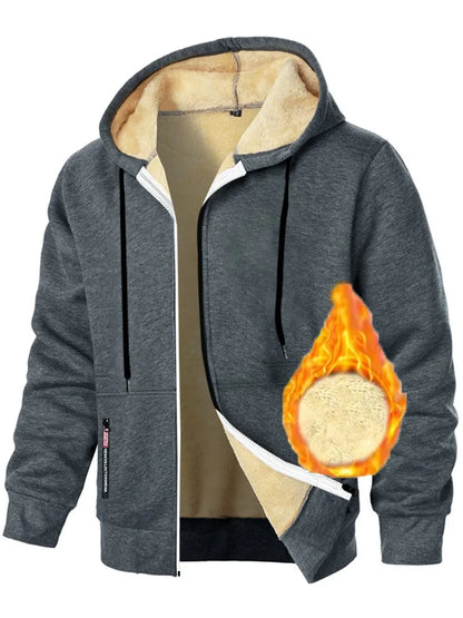 Casual Hoodies for Men Heavyweight Fleece Sweatshirt Thick Sherpa Lined Hooded Zipper Jacket Thick Streetwear Coats