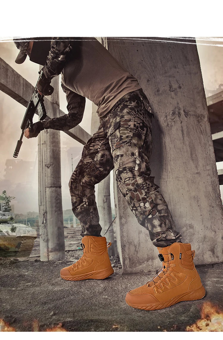 Large Outdoor Training Boots Men's Mountaineering Hiking Boots High Top Rotating Buckle Fashion Camouflage Sports Shoes
