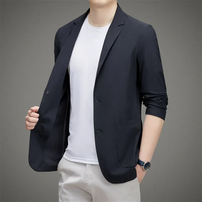 Minimalist Men Casual Blazer Ice Silk Nylon Spandex Seamless High Stretch Sun Protection Cooling Summer Breathable Tech Jacket