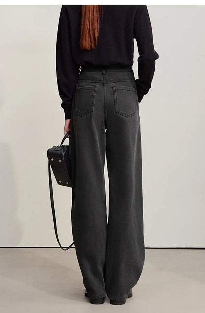 Thicken Women's Jeans 2025 Winter New Warm Casual Loose Solid Jeans Lady Cotton Versatile Wide Leg Woman Trousers 12544160
