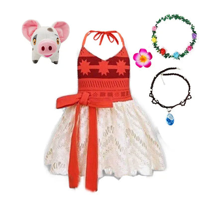 2026 Baby Girls Moana Halter Dress Role Playing Princess Dress Summer Clothing Hawaii Toddler Vaiana Cute Mini Sundress 1-6Y