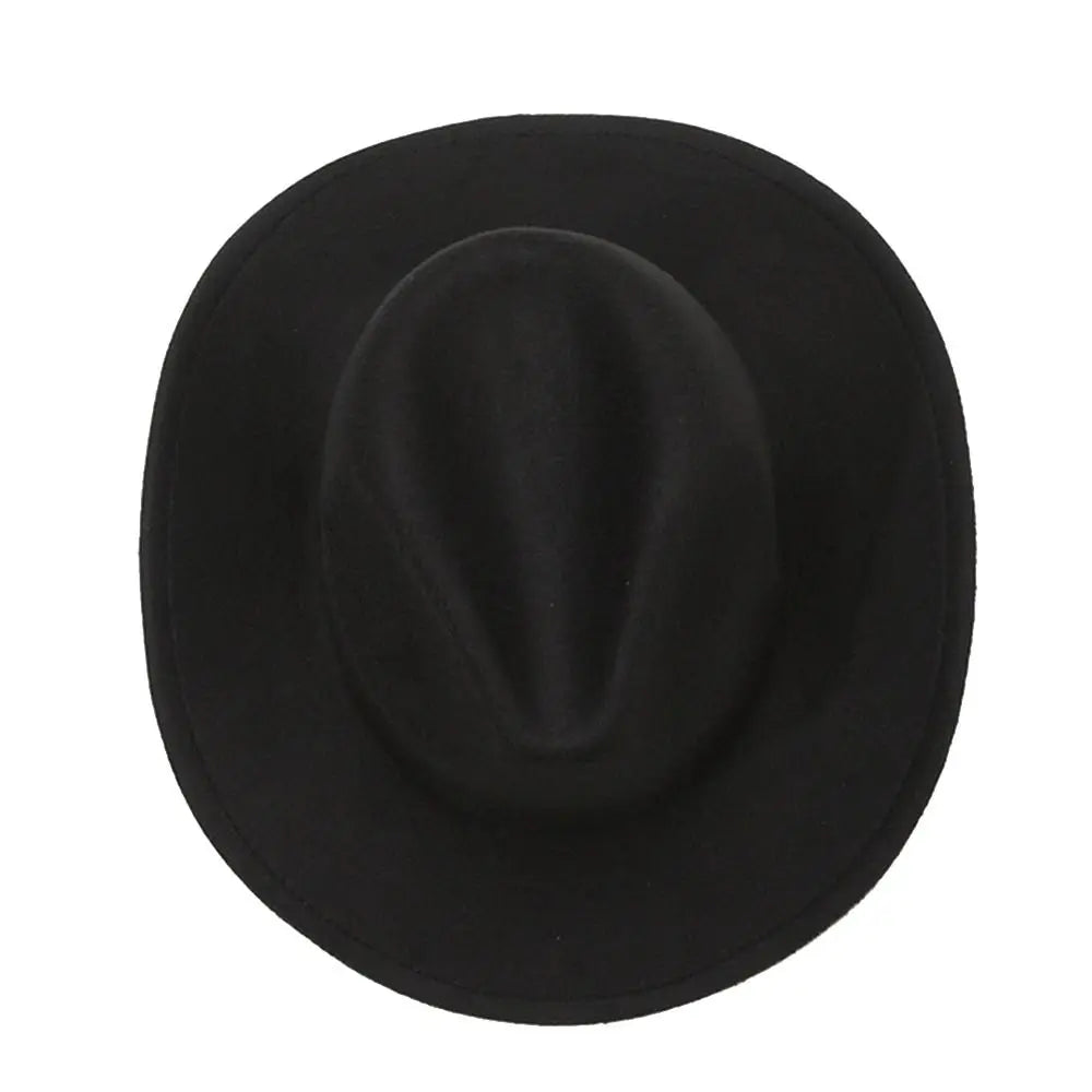 New Wide Brim Cowboy Hat Solid Color Felt Panama British Retro Cap Women Men