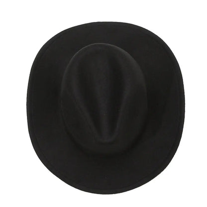 New Wide Brim Cowboy Hat Solid Color Felt Panama British Retro Cap Women Men