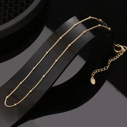14K Gold Plated 925 Sterling Silver Bead Side Chain Necklace Dainty Trendy Women's Basic Neck Chain Jewelry SC65