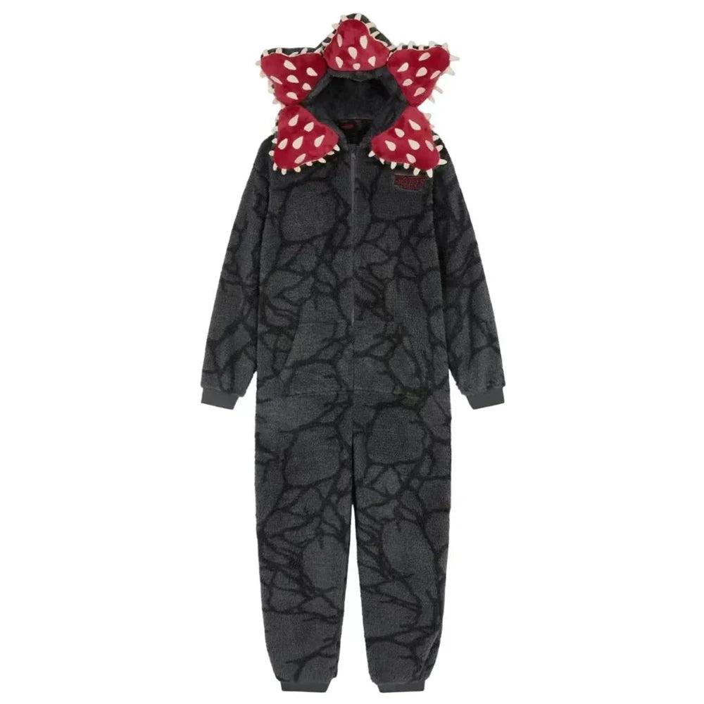Adult Kids Cannibal Flower Demogorgon Onesie Cosplay Costume Boys Girls Winter Thicken Flannel Fabric Pajamas Halloween Suit