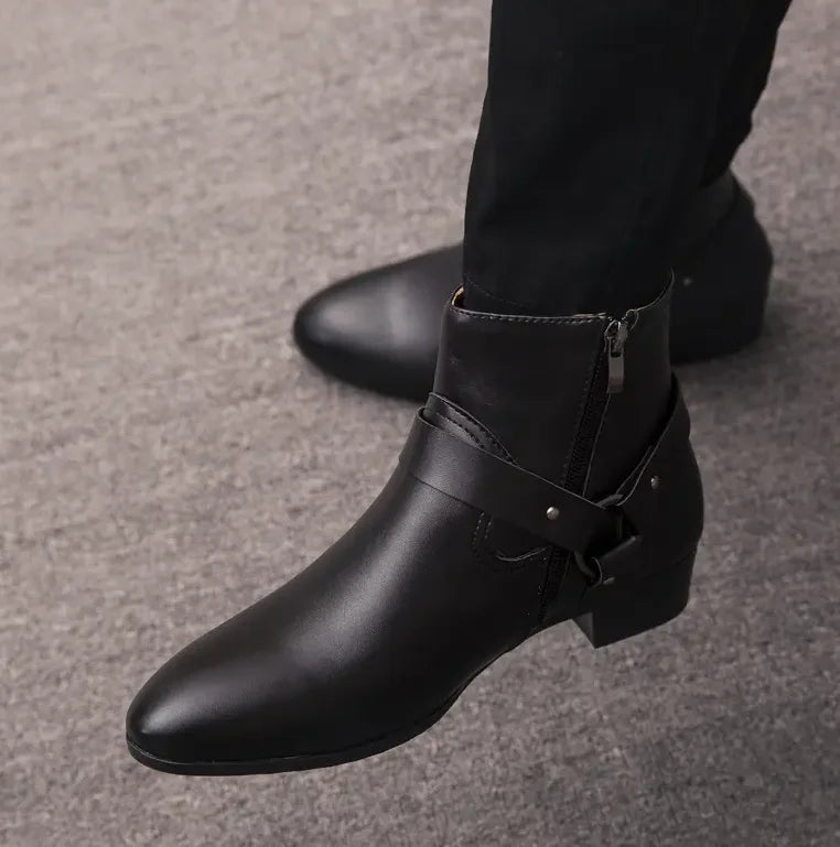New Large-Sized 100% Cowhide Men's Boots Fashionable Casual Thick-Soled Breathable Men's Leather Shoes Outdoor Sports Chelsea
