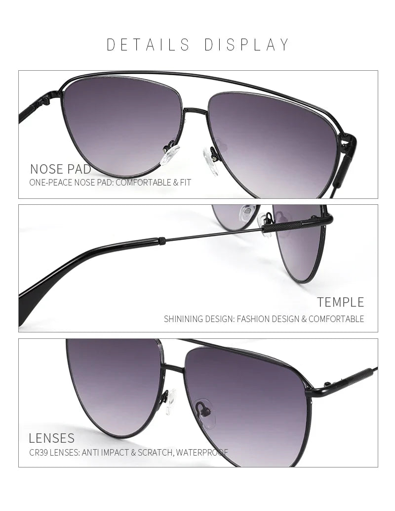 Trend Pilot Sunglasses Women's Fashion Double Bridge Metal UV400 Gradient Sunglasses Women's  Outdoor Sunglasses