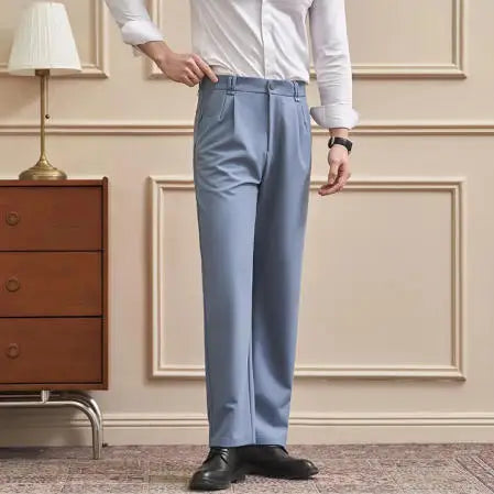 Men‘s Trousers Slim-Straight Fit  for Spring & Summer Slim Fit Daily Work Trousers, Solid Color Street Suit Trousers