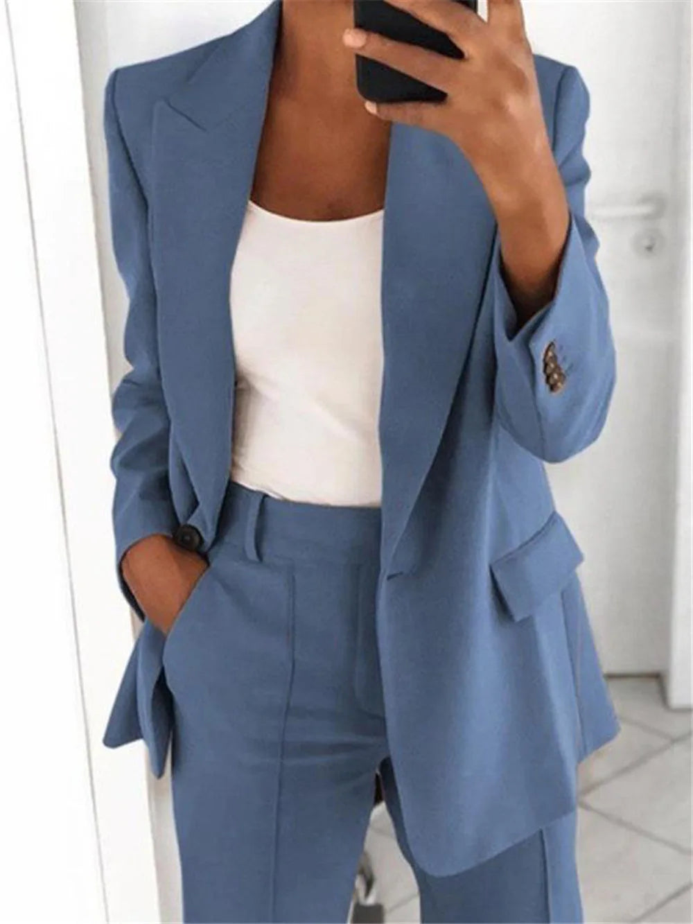 Elegant Slim Fit Suit Jacket And Pants Set for Women 2024 New Fashion Spring Autumn Turn-down Collar High-end Feeling