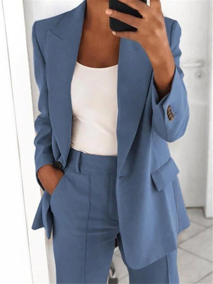Elegant Slim Fit Suit Jacket And Pants Set for Women 2024 New Fashion Spring Autumn Turn-down Collar High-end Feeling