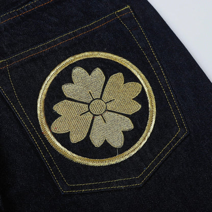 Men Embroidery Denim Shorts Black Hiphop Jeans Pants Cherry Blossom Dragon Totem Washed Zipper Cotton Summer cherry blossoms 024